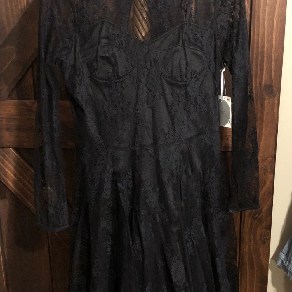 Pearl Black Long-Sleeve Lace Fit & Flare Dress